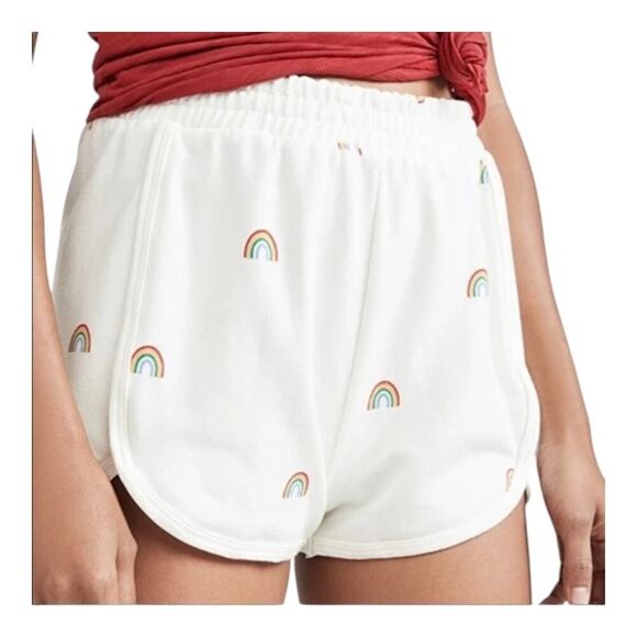 Spiritual Gangster Small Mini Shorts White with Rainbow Print Track Leisure - Picture 2 of 10